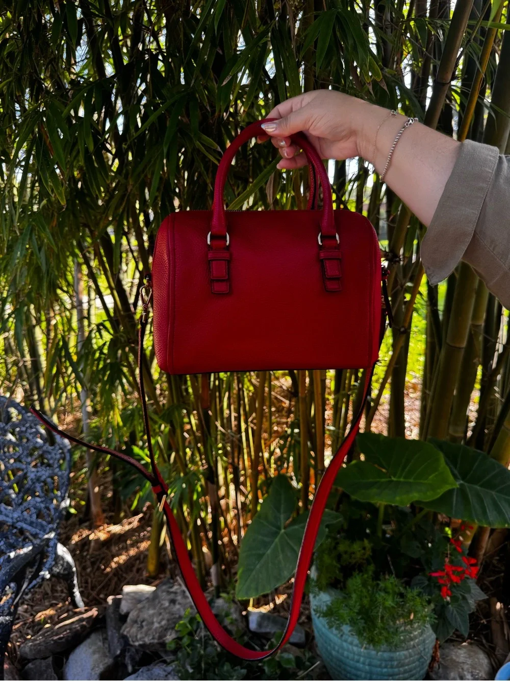 kate spade Red Leather Dome Satchel with Removable Strap